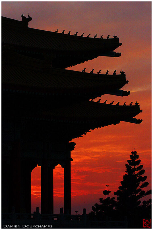 Sunset in the middle of Taipei city at the National Theater - vertical frame