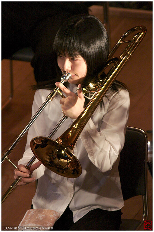 Trombone player during a jazz concert